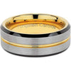 Duxbury Grooved Yellow Golad Inlaid Brushed Center Tungsten Carbide Ring - 8mm