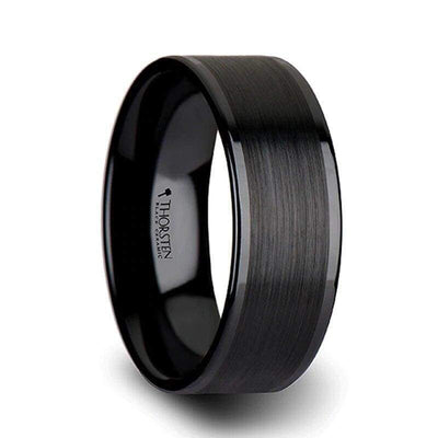 Echan Couple’s Black Ceramic Wedding Band Set And Brush Center - 4mm - 12mm