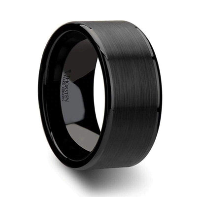 Echan Couple’s Black Ceramic Wedding Band Set And Brush Center - 4mm - 12mm