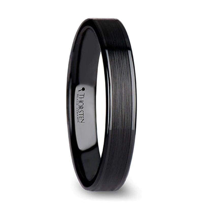 Echan Couple’s Black Ceramic Wedding Band Set And Brush Center - 4mm - 12mm