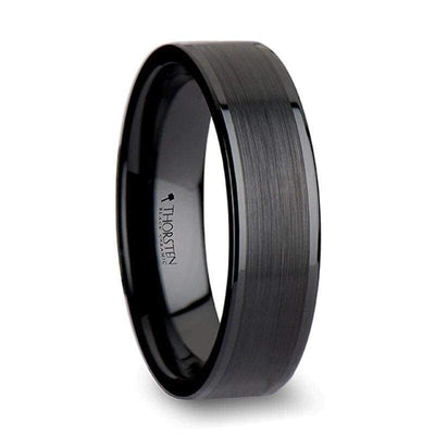 Echan Couple’s Black Ceramic Wedding Band Set And Brush Center - 4mm - 12mm