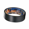 EDEL Black Pipe Cut Brushed Tungsten Ring with Blue & Yellow Box Elder Wood Sleeve