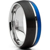 Elko Domed Mens Tritone Tungsten Carbide Wedding Band Thin Grooved - 8mm