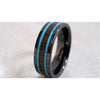 Evon Black Ceramic Wedding Band Hawaiian Koa Wood and Turquoise inlays 8mm