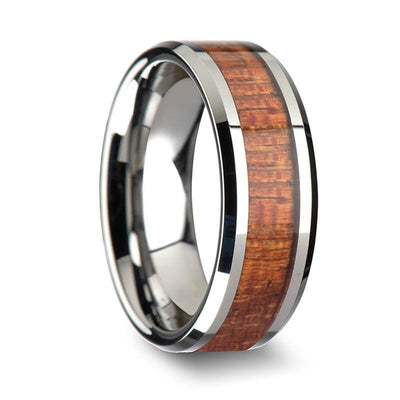 Exotic Mahogany Hard Wood Inlaid Tungsten Ring With Beveled Edges 4mm-10mm