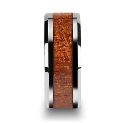 Exotic Mahogany Hard Wood Inlaid Tungsten Ring With Beveled Edges 4mm-10mm