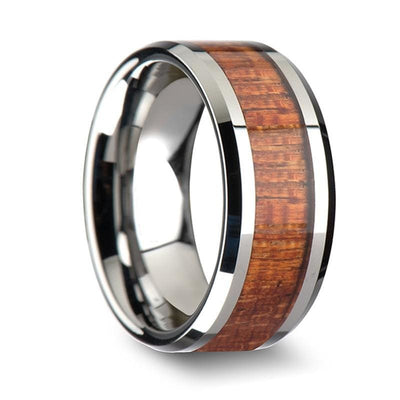 Exotic Mahogany Hard Wood Inlaid Tungsten Ring With Beveled Edges 4mm-10mm