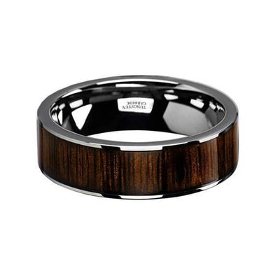 Exquisite Black Walnut Wood Inlaid Pipe Cut Tungsten Carbide Ring 6mm-10mm