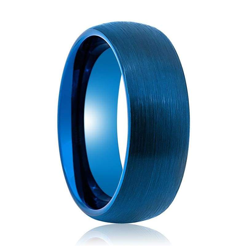 Fairfax Blue Tungsten Carbide Wedding Band Domed Brushed Finish - 6mm & 8mm