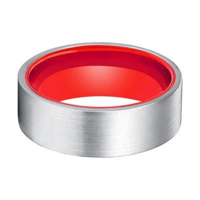 Fairmont Men’s Flat Brushed Tungsten Carbide Ring with Red Inside - 8mm