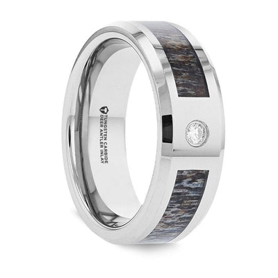 FELIX Tungsten Ring Ombre Deer Antler Inlay With Diamond Setting Center - 8mm