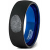 Finger Print Laser Engraved Two-Tone Black Tungsten Ring Brushed Finish - 8mm