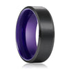 Gallatin Beveled Black Brushed Tungsten Carbide Ring Dark Purple Inside 6mm & 8mm