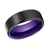 Gallatin Beveled Black Brushed Tungsten Carbide Ring Dark Purple Inside 6mm & 8mm