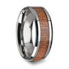 Genuine African Sapele Wood Inlaid Tungsten Wedding Polished Bevels 6mm - 10mm