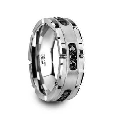 Genuine Black Diamonds Silver Tungsten Wedding Ring Multiple - 8mm