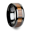 Genuine Zebra Wood Inlaid Black Ceramic Wedding Band For Men & Women 4mm-10mm