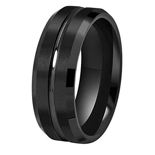 GEORGIA Beveled Black Tungsten Wedding Band with Grooved Center 8mm