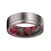 GERO Men’s Grooved Tungsten Ring w/ Red & Green Box Elder Wood Sleeve 8mm