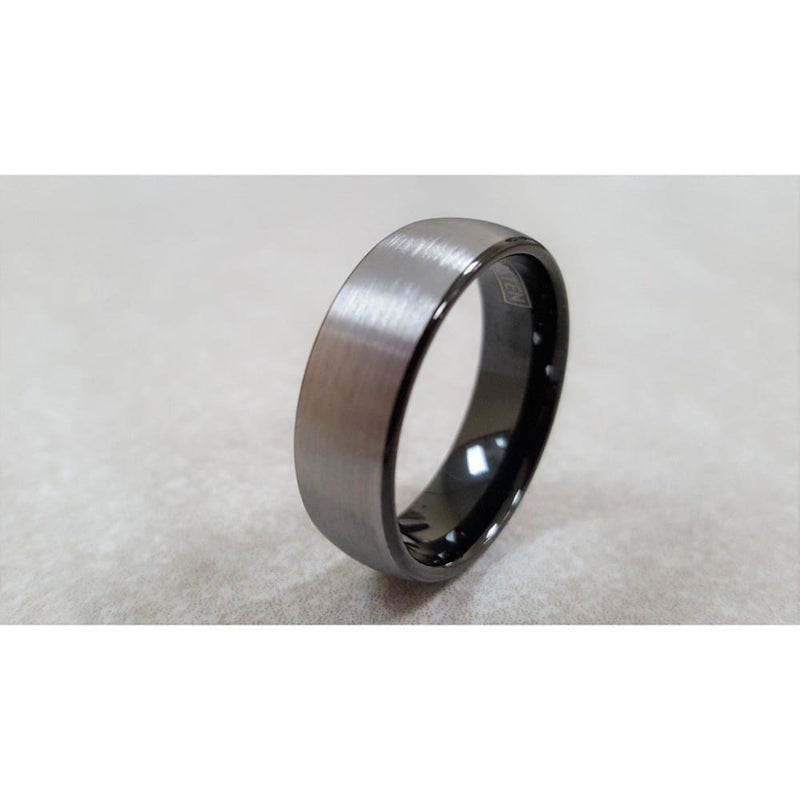 Gorgeous Tungsten Ring Set With Curved Brush Finish and Black Inside - 6mm & 8mm