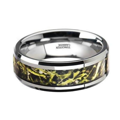 Green Marsh Camo Tungsten Wedding Ring Beveled Polished Finish - 8mm