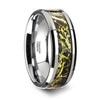 Green Marsh Camo Tungsten Wedding Ring Beveled Polished Finish - 8mm