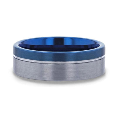 Grooved Tungsten Carbide Men’s Wedding Band With Blue Ion Plating Inside - 8mm