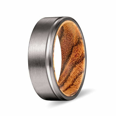 HARTO Men’s Grooved Tungsten Wedding Ring w/ Bocote Wood Sleeve 8mm