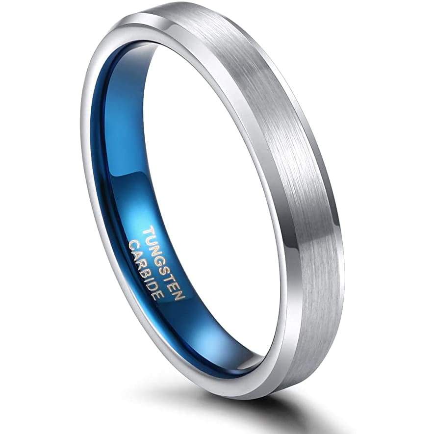 HAVEN Beveled Brushed Tungsten Wedding Band for Women Blue Inside - 4mm