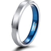 HAVEN Beveled Brushed Tungsten Wedding Band for Women Blue Inside - 4mm