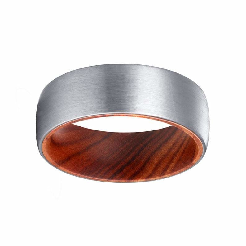 HERO Domed Brushed Tungsten Carbide Ring w/ Iron Wood Sleeve - 8mm