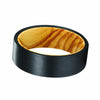 HIERO Brushed Flat Black Tungsten Wedding Band w/ Olive Wood Sleeve 8MM