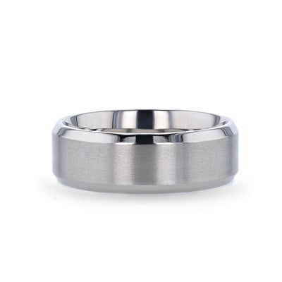 HILO Titanium Brushed Center Men’s Ring Beveled Edges - 6mm - 8mm