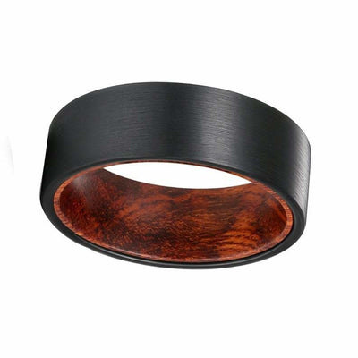 HINTO Men’s Black Pipe Cut Tungsten Carbide Ring w/ Snake Wood Sleeve 8MM