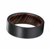 HOLT Men’s Flat Black Tungsten Carbide Ring with Wenge Wood Sleeve 8mm