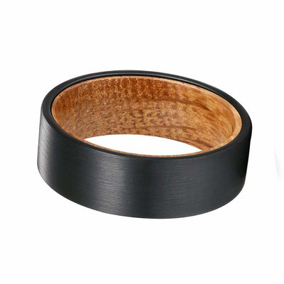 HOWI Black Pipe Cut Tungsten Wedding Band w/ Whiskey Barrel Sleeve 8mm