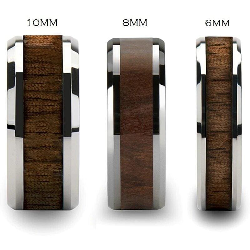 ICHIRU Black Tungsten Wedding Band Set With Walnut Wood Inlaid - 4mm - 12mm