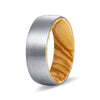 JENGO Men’s Domed Tungsten Ring Brushed Finish w/ Olive Wood Sleeve - 8mm