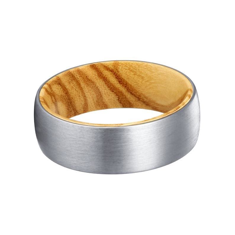 JENGO Men’s Domed Tungsten Ring Brushed Finish w/ Olive Wood Sleeve - 8mm