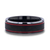 JULIUS Men’s Black Tungsten Wedding Ring With Double Red Stripe Grooves - 8mm