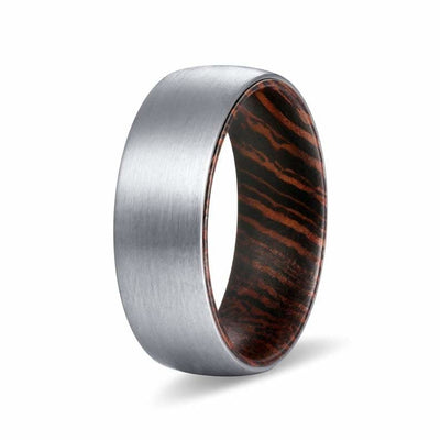 KALEO Domed Brushed Tungsten Carbide Ring with Wenge Wood Sleeve - 8mm