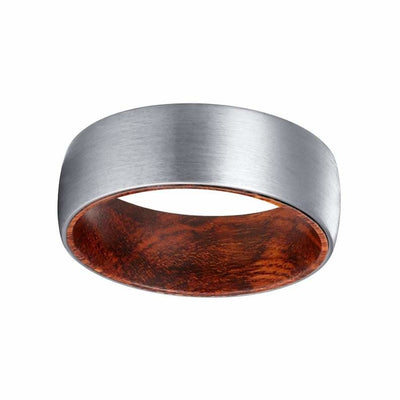 KALIF Men’s Domed Tungsten Carbide Ring Brushed w/ Snake Wood Sleeve - 8MM