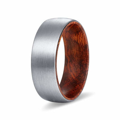 KALIF Men’s Domed Tungsten Carbide Ring Brushed w/ Snake Wood Sleeve - 8MM