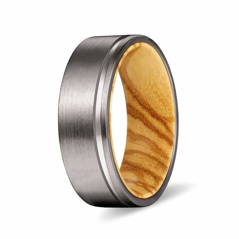 KALIN Men’s Grooved Tungsten Carbide Ring w/ Olive Wood Sleeve - 8MM