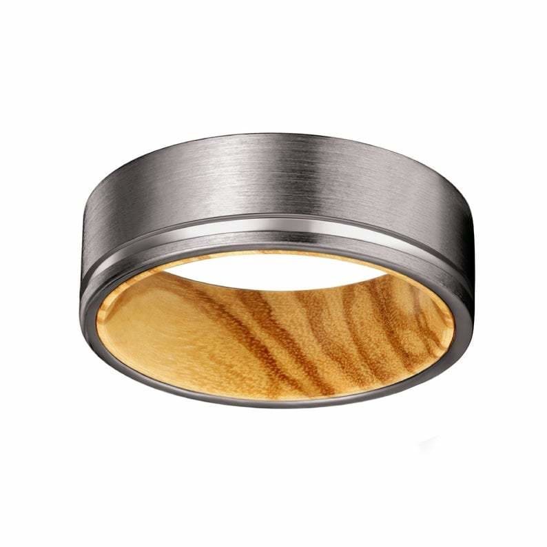 KALIN Men’s Grooved Tungsten Carbide Ring w/ Olive Wood Sleeve - 8MM