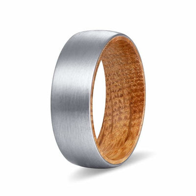 KANELO Rounded Men’s Tungsten Carbide Ring Brushed w/ Whiskey Barrel Sleeve 8mm