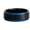 Karel Black Tungsten Carbide Ring With Blue Stepped Edges and Brushed Finish - 6mm & 8mm