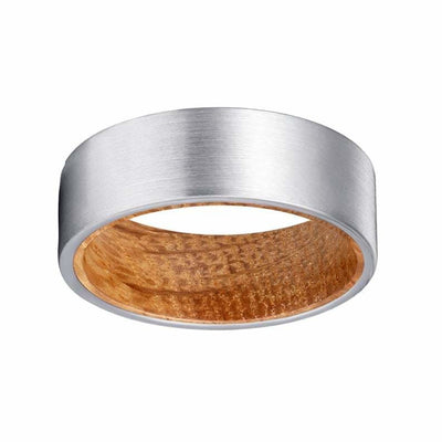 KEEN Men’s Flat Tungsten Carbide Ring w/ Whiskey Barrel Wood Sleeve - 8MM