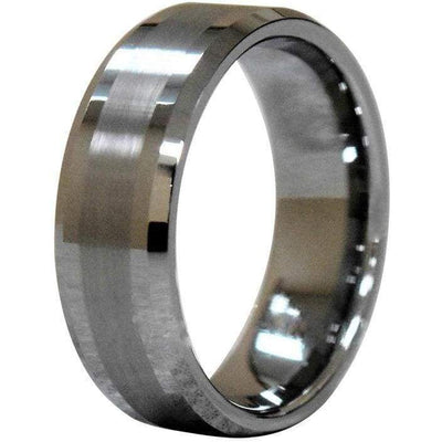 Kellan Tungsten Carbide Ring With Thin Brushed Center and High Polished Beveled Edges 8mm