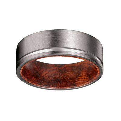 KENAZ Men’s Grooved Tungsten Wedding Ring Brished w/ Snake Wood Sleeve - 8MM